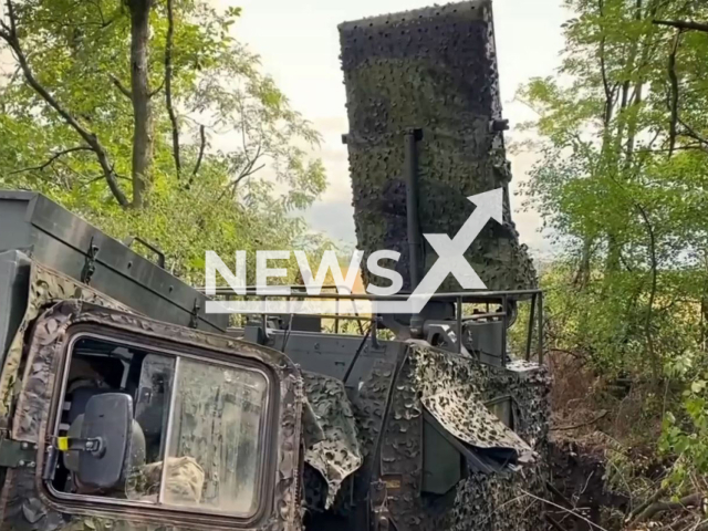 Artillery hunting radar system works in forested area in Ukraine in undated photo. Military unit A110 of the 15th separate artillery reconnaissance brigade works with British artillery reconnaissance radar system MAMBA ARTHUR (Artillery Hunting Radar) against Russian invaders. Note: Photo is a screenshot from a video.(@easternbridgehead/Newsflash)