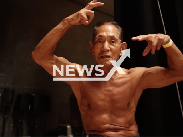 Toshisuke Kanazawa poses in an undated photo. Kanazawa broke his own record as the oldest person to compete at the Japanese bodybuilding championships in Osaka, Japan, Sunday, Oct. 9, 2022. Note: Picture is a screenshot from a video (Newsflash)