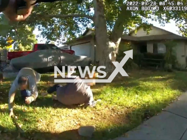 Police officer shooting the suspect in Sacramento, California, USA on Wednesday, Sept. 28, 2022. Note: Photo is a screenshot from a video.(Sacramento Sheriff/Newsflash)