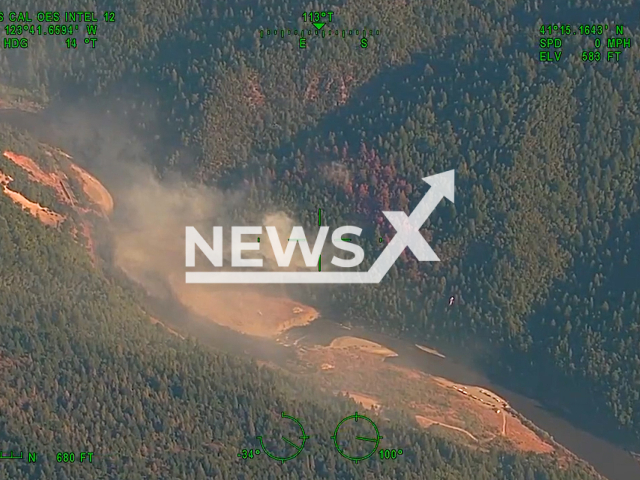 The vegetation fire south of Orleans Ranger District in Humboldt County, California, USA on Wednesday, Oct. 12, 2022. Note: Picture is a screenshot from a video. (@FIRIS/Newsflash)