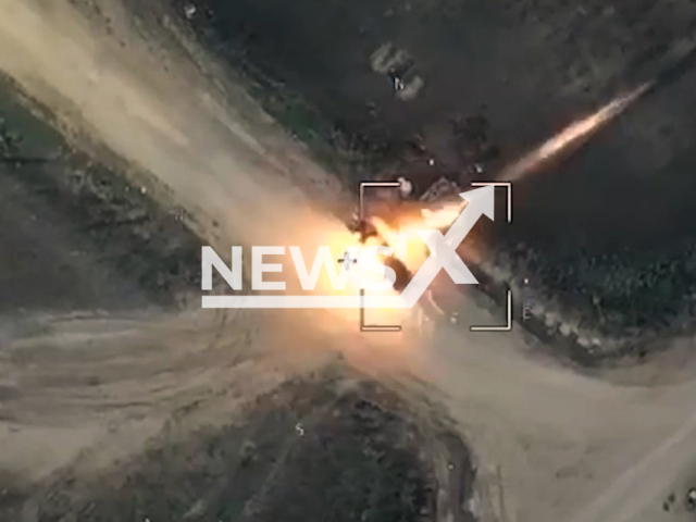 Ukrainian vehicle hit by the Russian Lancet UAV in Ukraine in undated footage. The ZALA Lancet is an UAV/loitering munition developed by Russian company ZALA Aero Group (part of Kalashnikov Concern) for the Russian Armed Forces. Note: This picture is a screenshot from the video. (Ministry of Defense of Russia/Newsflash)