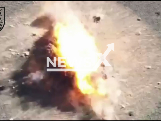 A Russian FAB-500 bomb explodes as it was neutralized by the engineers of the 36th separate brigade near a village in the Kherson region that was liberated during the counteroffensive in Ukraine in undated footage. The FAB-500 is a Soviet-designed 500-kilogram general purpose air-dropped bomb with a high-explosive warhead, primarily used by the Russian Air Force, former Soviet republics and customer countries. Note: This picture is a screenshot from the video. (@36obmp/Newsflash)