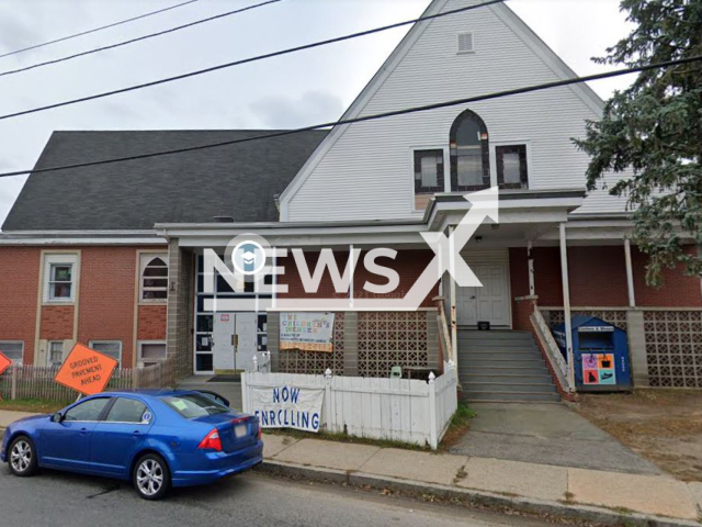 Picture shows the Children’s Center of the Faith United Methodist Church, in Methuen, Massachusetts, USA, undated.  Two boys 3 and 4-years-old  were locked in a dark closet, beaten with a stick, and not given the food they brought to eat,  according to a lawsuit filed against the daycare.   Note: Photo is a screenshot from Google Maps. (Google Maps/Newsflash)