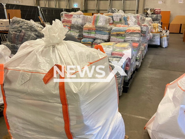 Image shows the clothes worth over EUR 3.2 million (GBP 2.8 million), undated photo. The clothes were seized by the Dresden Customs in Germany on Aug. 1, and Sept. 7, 2022. Note: Licensed content. (Zoll/Newsflash)