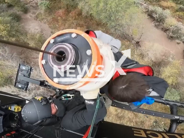 New Mexico State Police rescued a troop of boy scouts who were stranded due to heavy rains and rising rivers surrounding their campsite at Gila Cliff Dwellings National Monument, New Mexico, USA on Saturday, Oct. 8, 2022. Note: Photo is screenshot from a video. (New Mexico State Police/Newsflash)