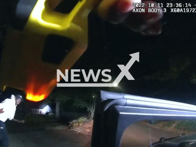 Police officers arrests the suspect in Atlanta, Georgia, USA on Tuesday, Oct. 11, 2022. Note: Photo is a screenshot from a video.(City of Atlanta Police Department/Newsflash)