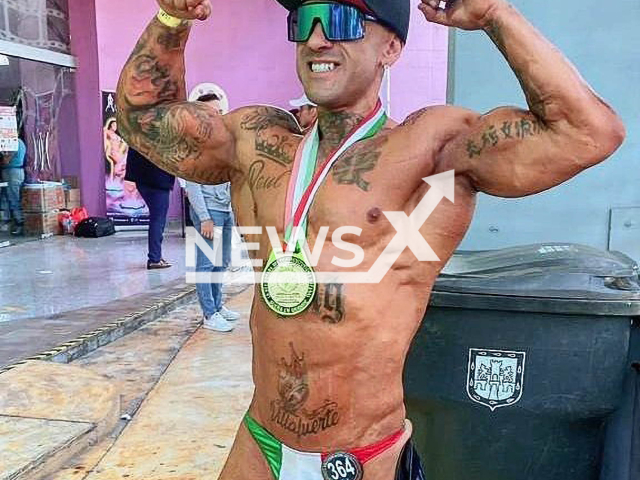 Bodybuilder Paul Villafuerte Suarez, 37, poses in undated photo. He won the Miss and Mister Natural Mexico competition in October 2022. Note: Private photo. (@paulkingsuarez.oficial/Newsflash)