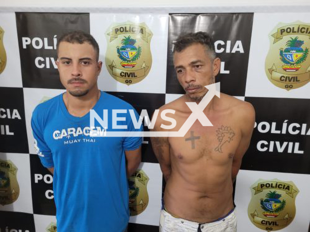 Iago Ramos Silverio, 22, (left) and Nilton Silva Santana, 46, (right) pose in undated photo. They threatened to cut the victims' necks during the robbery in the municipality of Guapo, in Goias, Brazil on Thursday, Oct. 13, 2022. Note: Licensed content. (Policia Civil de Goias/Newsflash)