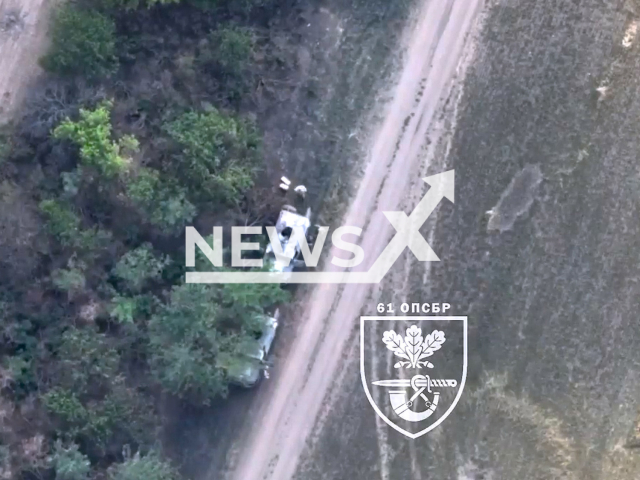 Picture shows Russian armored vehicles hiding behind trees on a road in Ukraine in undated footage.
The 61st Separate Infantry Steppe Brigade is a staff unit of the Armed Forces of Ukraine. Note:
This picture is a screenshot from the video. (@61opbr/Newsflash)