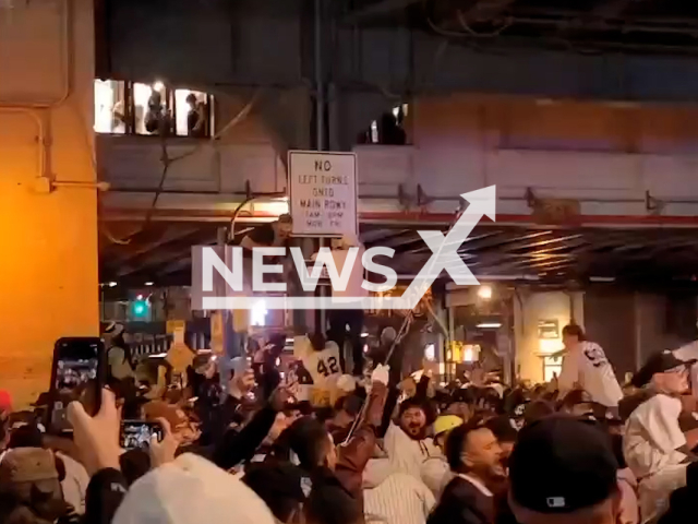 Yankees fans celebrate advancing to the next round, in New York,  US, undated. According to Billy Singh, it was a moment that needed to be captured so others online can enjoy it as well. Note: Picture is screenshot from a video (@pavneel_b/Newsflash)