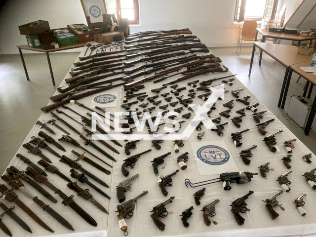 Image shows over 100 firearms that officers found in an 80-year-old man's apartment, undated photo. They seized them in the Ganserndorf district of Lower Austria, Austria on Sunday, Oct. 23, 2022. Note: Licensed content. (LPD NO/Newsflash)