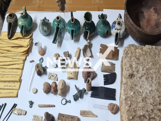 Photo shows the artefacts that were allegedly stolen from a museum in Sohag University, Egypt, undated photo. Four people have been arrested in the Egyptian province of Sohag over the theft of 59 artefacts from the archaeological museum at Sohag University. Note: Photo is from Egypt's Ministry of Interior (Egypt's Ministry of Interior/Newsflash)