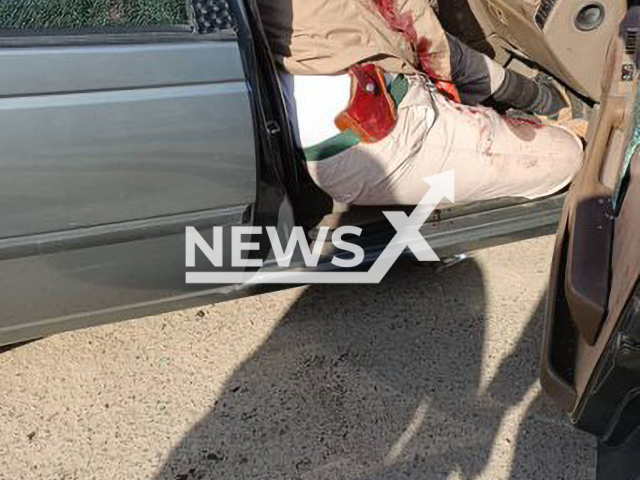 Photo shows two dead bodies in a car in Zaheda, Iran, undated photo. An IRGC Colonel, identified as Mehdi Mollashahi, and Javad Keikha a member of the Salman Brigade, which belongs to IRGC's Basij paramilitary forces, were killed when gunmen opened fire at them from a car and fled Tuesday, Oct. 25, 2022. Note: Picture is private (Newsflash)