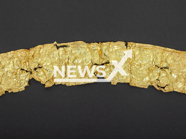 Photo shows a golden belt dating back to the Bronze Age unearted in the Opava region in the north-east of Czechia, undated photo. The ornamented piece, which is exceptionally well-preserved, is expected to go on display at the Bruntal museum at the end of 2023. Note: Photo is from the photo archive of the Museum in Bruntal (Museum in Bruntal/Newsflash)