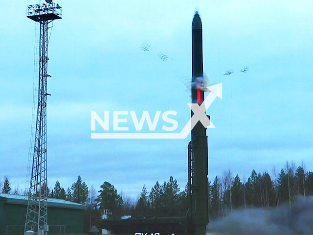 Picture shows the launch of the intercontinental ballistic missile "Yars" during the training of the strategic deterrence forces in Russia on Wednesday, Oct. 26. 2022.
According to Kremlin Russian President Vladimir Putin observed exercises by Russia's strategic nuclear forces.
Notes: Picture is a screen from video.(Ministry of Defense of Russia/Newsflash)