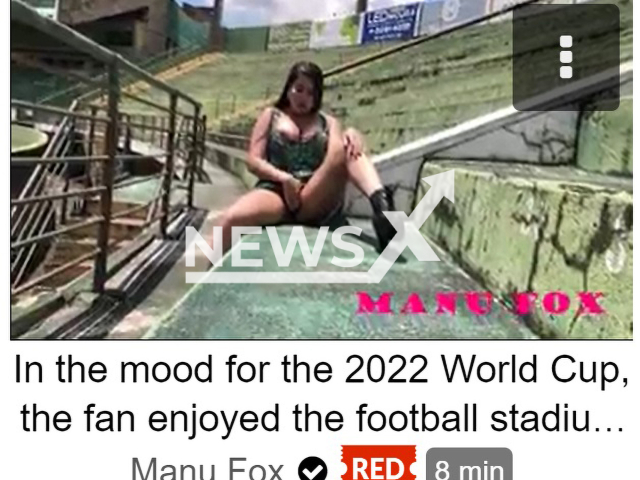 Picture shows the video on adult website in which Manu Fox, appears masturbating in the stands of the Estadio Brinco de Ouro stadium, Campinas, Brazil, undated. She has more than 280,000 followers on Instagram. Note: Photo is a screenshot from a website. (Newsflash)