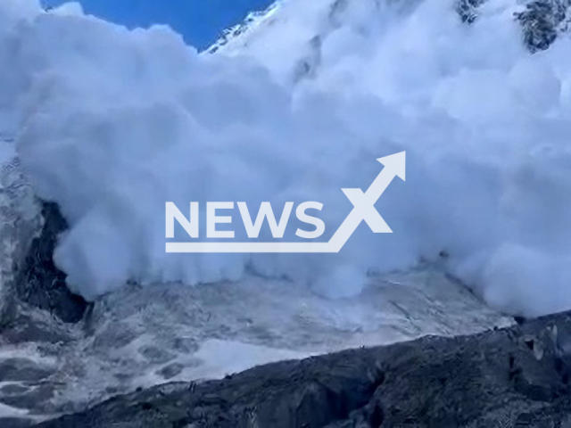 Avalanche occurs on Nanga Parbat, on Saturday, Aug. 27, 2022. Most avalanches occur spontaneously during storms under increased load due to snowfall and/or erosion. Note: Picutre is a screenshot from the video (@tsering2909/Newsflash)