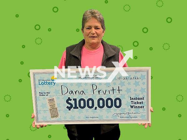 Dana Pruitt, 62, from the town of Pilot Mountain in Surry County, North Carolina, United States, poses in undated photo. She bought a Fabulous Fortune scratch-off ticket that won her USD 100,000 (GBP 87,000) in October 2022. Note: Licensed content. (North Carolina Education Lottery/Newsflash)