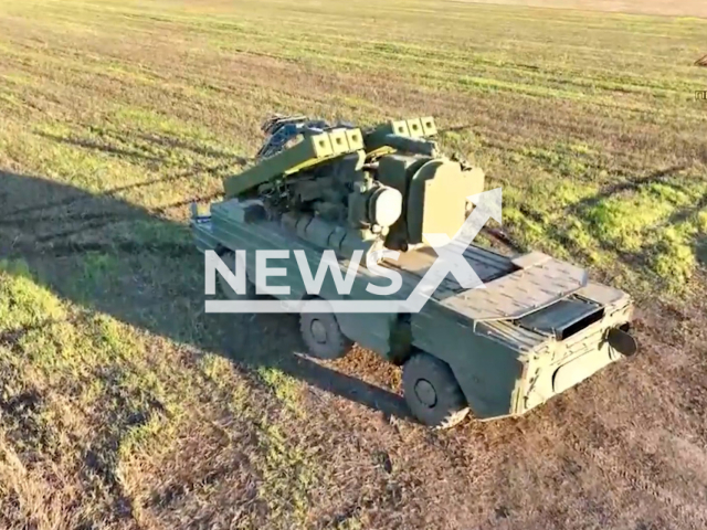 Picture shows 9K33 Osa in a field area in Donetsk region, Ukraine in undated photo. Air defense units of the People's Militia of the DPR hold the airspace of Donetsk with 9K33 Osa surface-to-air missile system. Note: Picture is screenshot from a video (@nm_dnr/Newsflash).