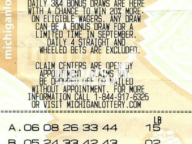 Picture shows a Lucky For Life lottery ticket, updated.  Aaron Essenmacher, 50, picked  his wining lottery numbers using a random number generator.
Note: Licensed photo.  (Michigan Lottery/Newsflash)