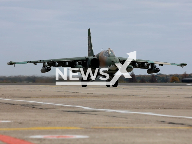 Russian Su-25 attack aircraft takes off on a combat mission in Ukraine in undated footage.
The Sukhoi Su-25 Grach is a subsonic, single-seat, twin-engine jet aircraft developed in the Soviet Union by Sukhoi.
Note: This picture is a screenshot from the video. (Ministry of Defense of Russia/Newsflash)