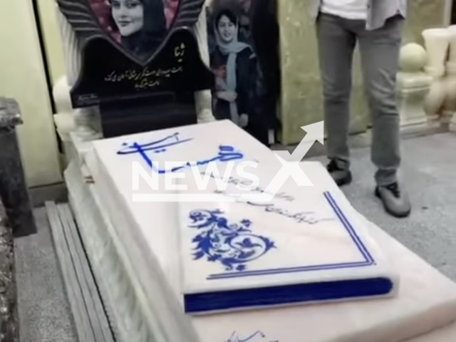 Photo shows the tombstone of Mahsa Amini, undated photo. Mahsa Amini died in a hospital in Tehran, Iran, on Sept. 16, 2022. Note: Picture is a screenshot from a video (@sang.pasargad2/Newsflash)