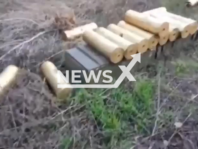 Picture shows Russian ammunition left by the Russian army on the front in Ukraine in undated footage.
The ammunition was used by the Ukrainian army to fire back on the Russian military.
Note: This picture is a screenshot from the video. (@AFUStratCom/Newsflash)