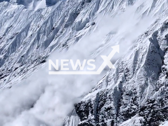 Picture shows an avalanche in Manang, Nepal, on Thursday, Sept. 22, 2022. Avalanches can happen in any mountain range that has an enduring snowpack. Note: Picture is a screenshot from a video (@nelson_ghalan_official/Clipzilla)