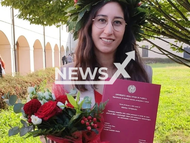 Chiara Santoli, 25,  poses in undated photo.  She died after being hit by a cow while she was doing a veterinary training on  a farm in Custoza, Italy, on Thursday, Nov. 3, 2022. .
 Note: Private photo.  (Newsflash)