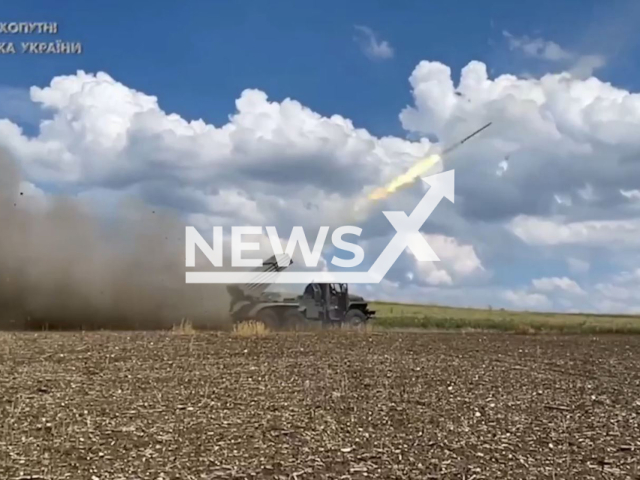 Picture shows GRAD launcher shooting rockets in a field area in Ukraine in undated footage. Ground Forces of Ukraine shows combat work of Ukrainian artillerymen against Russian invaders in Ukraine. Note: Picture is screenshot from a video(@UkrainianLandForces/Newsflash)