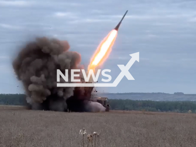 Russian Uragan MLRS fire rockets at a military position of Armed Forces of Ukraine in Ukraine in undated footage.
Russian 9K57 "Uragan" is a Soviet multiple launch rocket system (MLRS) caliber 220 millimeters. Note: Picture is a screenshot from a video (@mil/Newsflash)