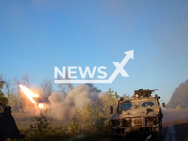 Russian TOS-1A Solntsepek fires at Ukrainian military positions in Ukraine in undated footage.
TOS-1 is a Soviet 220 mm 30-barrel or 24-barrel multiple rocket launcher capable of using thermobaric warheads, mounted on a T-72 tank chassis.
Note: Picture is a screenshot from a video (Ministry of Defense of Russia/Newsflash)