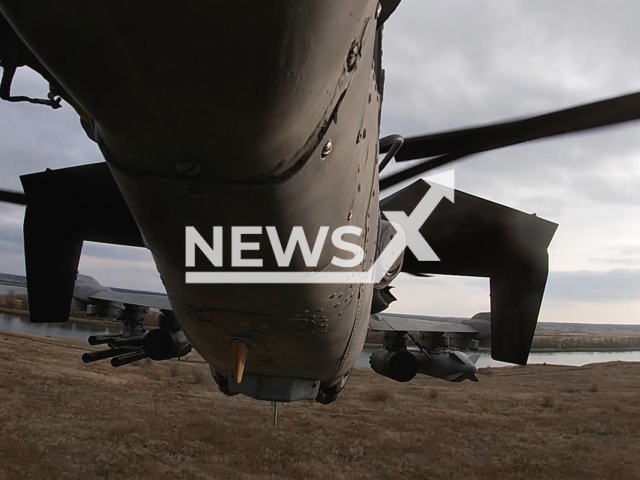 Picture shows Russian Ka-52 attack helicopter on a combat mission in Ukraine in undated footage.
According to the Russian MoD as a result of combat use, the command post and armored vehicles of the Armed Forces of Ukraine were destroyed.
Note: Picture is a screenshot from a video (Ministry of Defense of Russia/Newsflash)