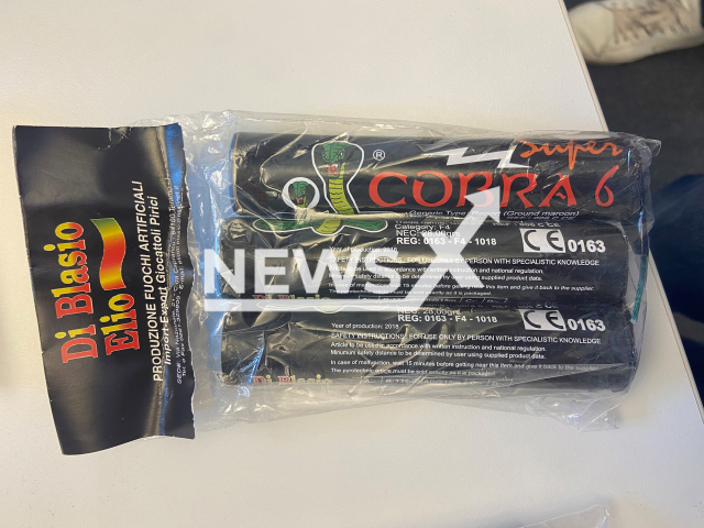 Image shows the highly dangerous Cobra 6 fireworks, undated photo. The police have seized over 350 tonnes of illegal fireworks worth over EUR 25 million (GBP 22 million) in Germany and the Netherlands. Note: Licensed content. (Polizei Osnabruck/Newsflash)