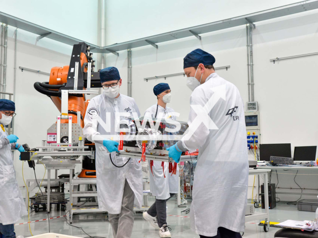 Image shows the rover delivery at the DLR premises in the city of Bremen, Germany, undated photo. The rover is expected to land on Phobos in 2027. Note: Licensed content. (DLR/Newsflash)