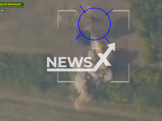 M777 howitzer explodes in a field area in Ukraine in undated photo. Soldiers of the 2nd army corps of the People's Militia of the LPR destroyed Ukrainian M777 howitzer. Note: Picture is a screenshot from a video (@millnr/Newsflash)