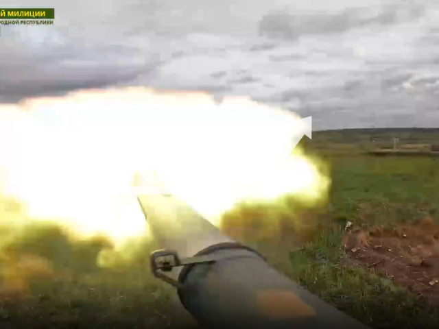 LPR soldier launches rocket in the Soledar area, Donetsk region, Ukraine in undated photo. Servicemen of the 6th Cossack Regiment of the 2nd Army Corps of the People's Militia of the LPR had close fight with Ukrainian soldiers. Note: Picture is a screenshot from a video (@millnr/Newsflash)