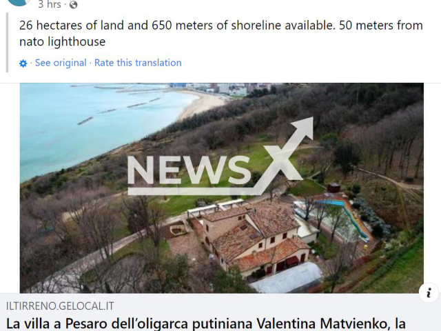 The villa in Pesaro , Italy, allegedly belonging to Valentina Matvienko. Note: Photo is a screenshot from post. (Newsflash)