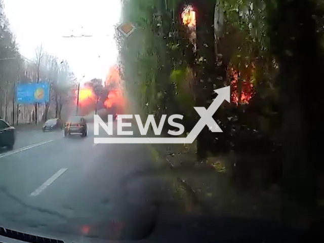 Picture shows explosion from the Russian missile strike in Dnipro in Ukraine on Thursday, Nov. 17, 2022.
The forage was released by the President of Ukraine Vladimir Zelensky.
Note: Picture is a screenshot from a video (@V_Zelenskiy_official/Newsflash)