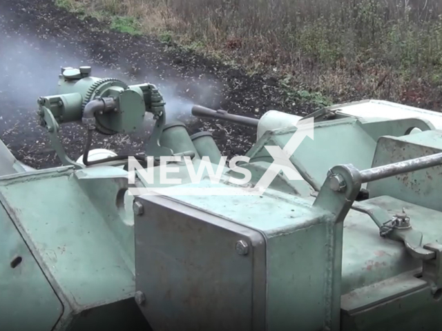 BTR-82 armored personnel carrier shoots in Ukraine in undated photo. Soldiers of the 71st separate Jaeger brigade of the Airborne Assault Troops of the Armed Forces of Ukraine tested working condition of captured Russian BTR-82. Note: Picture is a screenshot from a video (@71brigade/Newsflash)