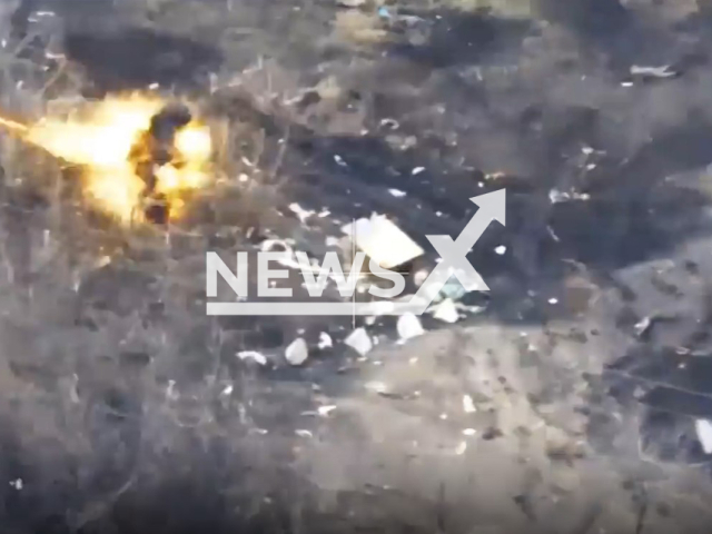 Picture shows an explosion in a field area in direction of Horlivka, Donetsk region, Ukraine in undated photo. Soldiers of the 3rf guard brigade of the People's Militia of the DPR hit the area where Ukrainian forces are concentrated with corrections of drone. Note: Picture is a screenshot from a video (@nm_dnr/Newsflash)