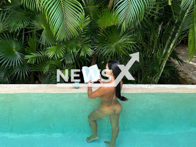 Talk show host and comedian Cristina Pedroche  poses naked in a pool    in undated photo. She cause controversy posing compleatly naked while on holiday in Mexico, in  November, 2022. Note: Private photo.  (@cristipedroche/Newsflash)