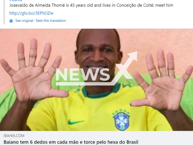 Josevaldo de Almeida Thome, 45, poses in undated photo. The man from the city of Salvador, in Bahia, Brazil hoped to celebrate his country's sixth title at the FIFA World Cup Qatar 2022. Note: Photo is a screenshot from a post. (Newsflash)