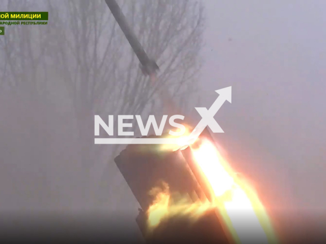 The BM-21 GRAD self-propelled 122 mm multiple rocket launcher shoots rocket in Ukraine in undated photo. Pro-Russian artillery units shot at Ukrainian positions with help of GRAD. Note: Picture is a screenshot from a video (@millnr/Newsflash)