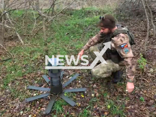 Engineer of the People's Militia of the DPR installs mine in Zaporizhzhia region, Ukraine in undated photo. DPR engineers organized minefields, using various types of mines, including with seismic sensors against Ukrainian army. Note: Photo is a screenshot from a video(@nm_dnr/Newsflash).