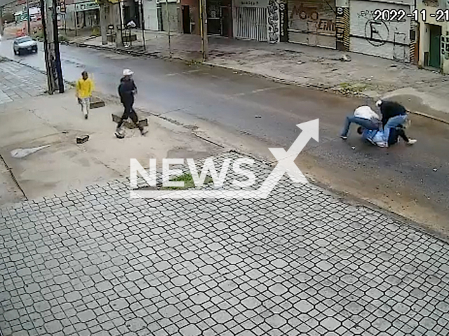 Diego Ortega,   was beaten by a group of men on the street in Gregorio de Laferrere, Argentina, on Monday, Nov. 21, 2022. The men stole his cell phone and wallet, he was taken to hospital, one of the suspects was arrested.  Note: Picture is screenshot from a video (Newsflash).