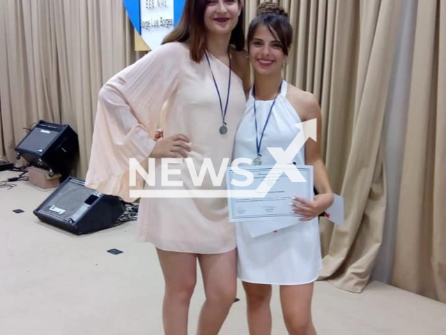 Brenda Joubert, 22, (right) and Melany Dalmau,  (left) pose  in undated photo. She died   and her friend was seriously injured after being hit by a car while leaving a nightclub   in  El Talar, Argentina, on Sunday, Nov. 20, 2022.
Note: Private photo.  (Newsflash)