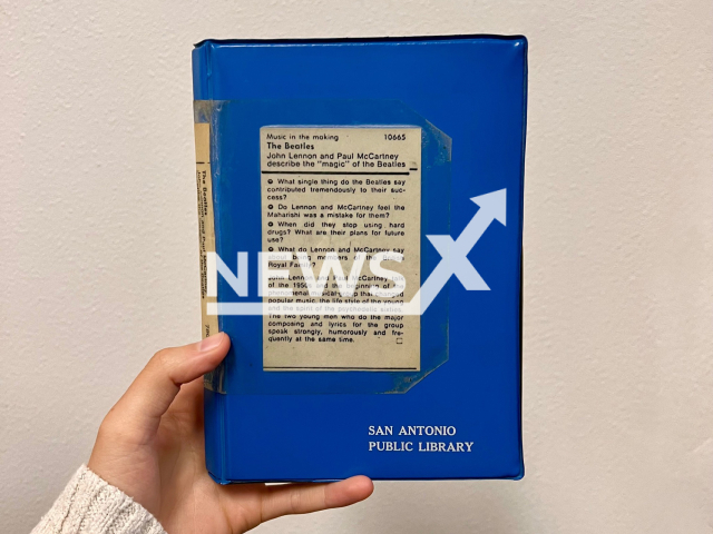 Picture shows a Beatles cassette tape that  was returned 44 years after it was checked out, to the public library in San Antonio, Texas, USA, undated. The  recording of an interview with Beatles members John Lennon and Paul McCartney, was left anonymously in a book return drop box recently.
Note: Photo from San Antonio Public Library. (@mysapl/Newsflash)