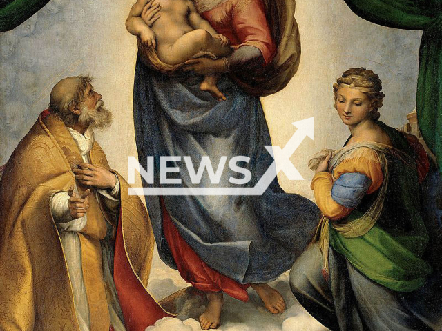 Image shows Rafael's Sistine Madonna, undated photo. Two Last Generation activists glued themselves to the painting's frame in the Dresden Zwinger museum in Germany on Tuesday, Aug. 23, 2022. Note: Photo is on the public domain. (Newsflash)