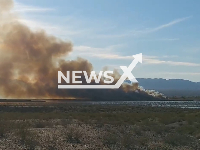 Picture shows the fire near Topock Marsh, Arizona, on Thursday, Nov. 17, 2022. According to Steve Lawrence, a former firefighter, fires occur there occasionally, especially in the hot dry summer months or the monsoon months and are caused by dry lightning strikes. Note: Picture is a screenshot from a video (@GeologyLife/Newsflash)